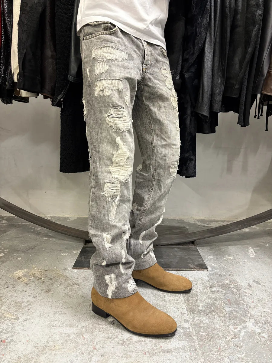 AW2005 Dolce & Gabbana Distressed Grey Denim Jeans XXjvyQJ 1