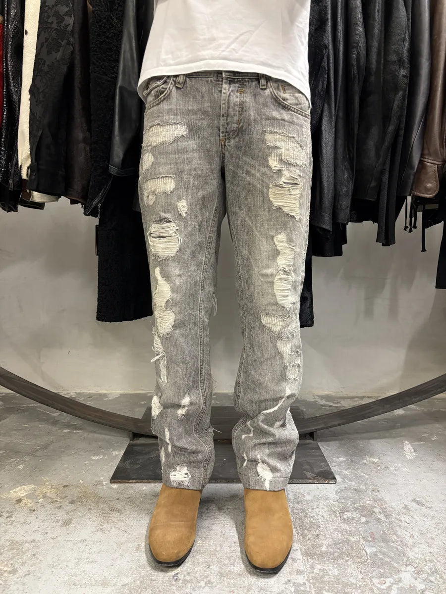 AW2005 Dolce & Gabbana Distressed Grey Denim Jeans XXjvyQJ 2