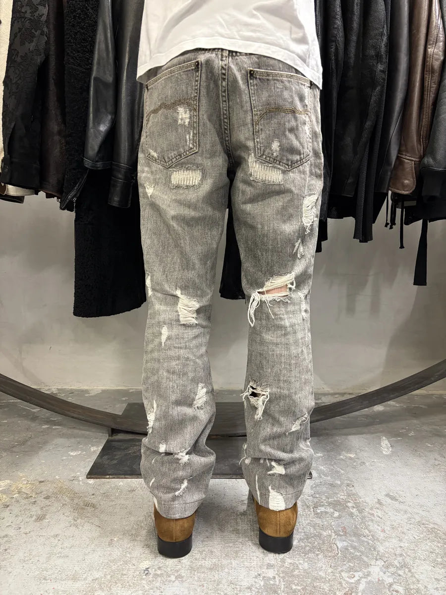 AW2005 Dolce & Gabbana Distressed Grey Denim Jeans XXjvyQJ 3