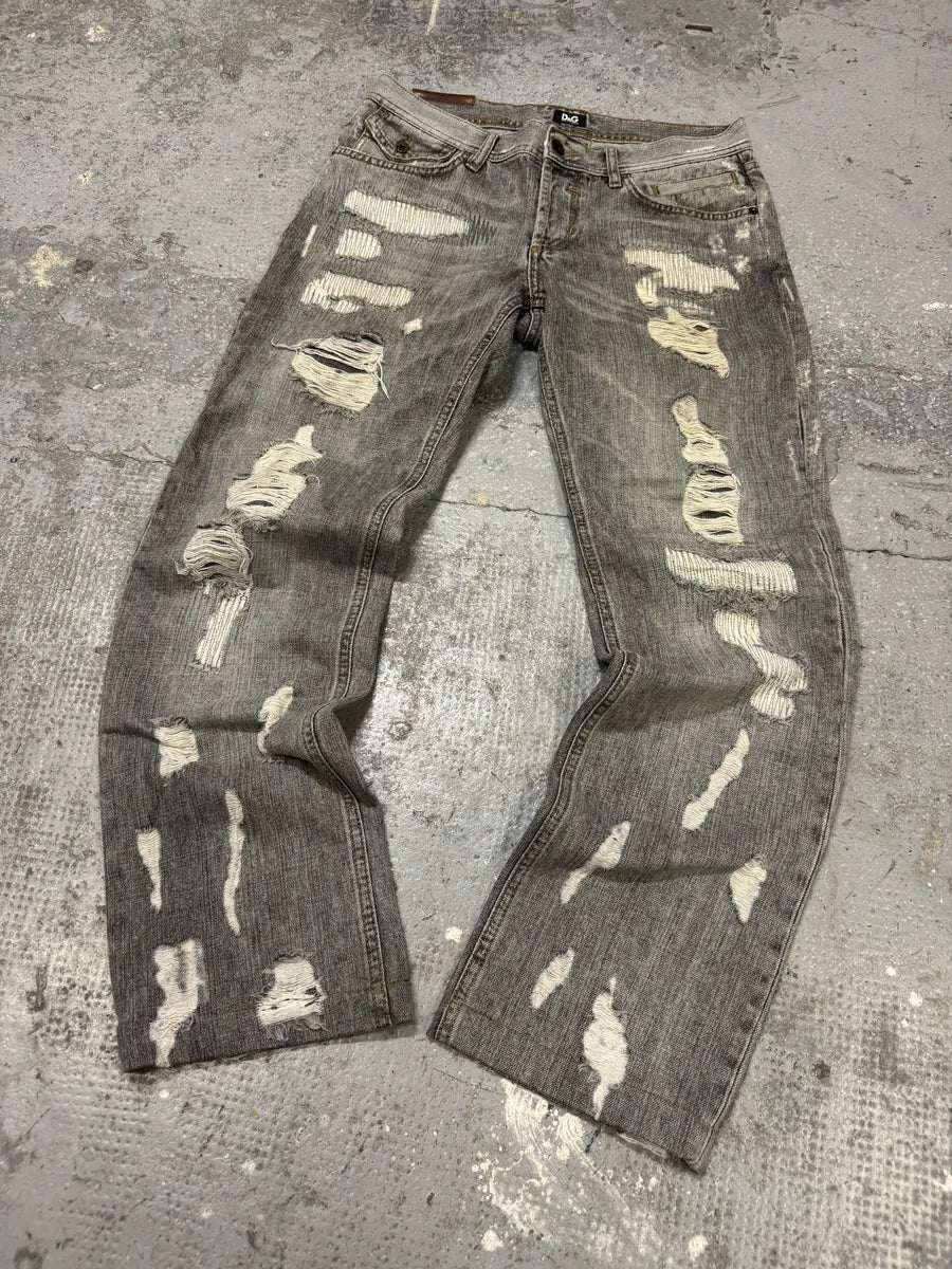 AW2005 Dolce & Gabbana Distressed Grey Denim Jeans XXjvyQJ 5