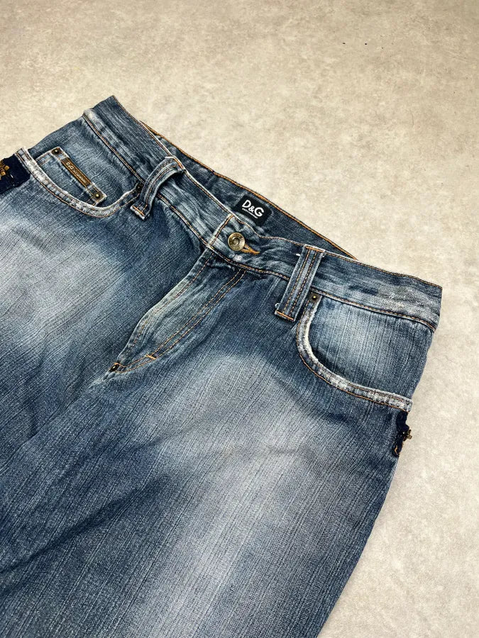 AW2005 Dolce & Gabbana Faded Zip Pocket Light Blue Denim Jeans RRdePqU 5