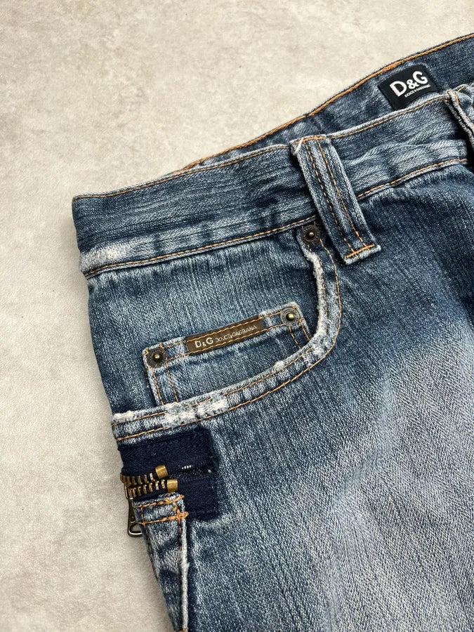 AW2005 Dolce & Gabbana Faded Zip Pocket Light Blue Denim Jeans RRdePqU 7