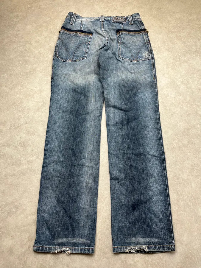 AW2005 Dolce & Gabbana Faded Zip Pocket Light Blue Denim Jeans RRdePqU 8