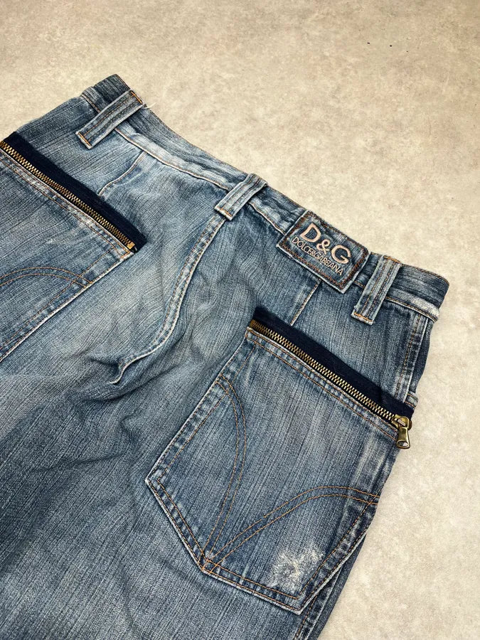 AW2005 Dolce & Gabbana Faded Zip Pocket Light Blue Denim Jeans RRdePqU 9