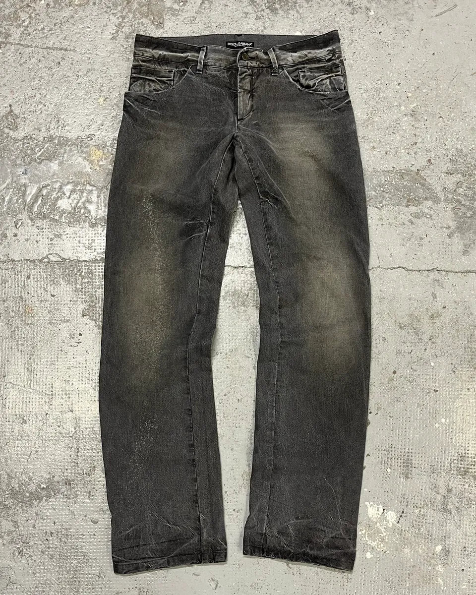 AW2005 Dolce & Gabbana Grey Faded Denim Straight Jeans VZGEukx 0