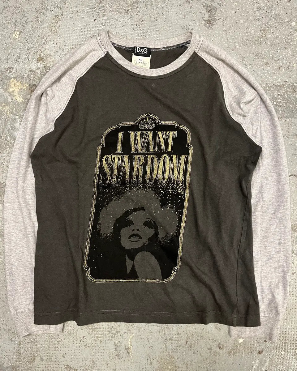 AW2005 Dolce & Gabbana Grey Star Longsleeves (S/M) xHPbdTp 0
