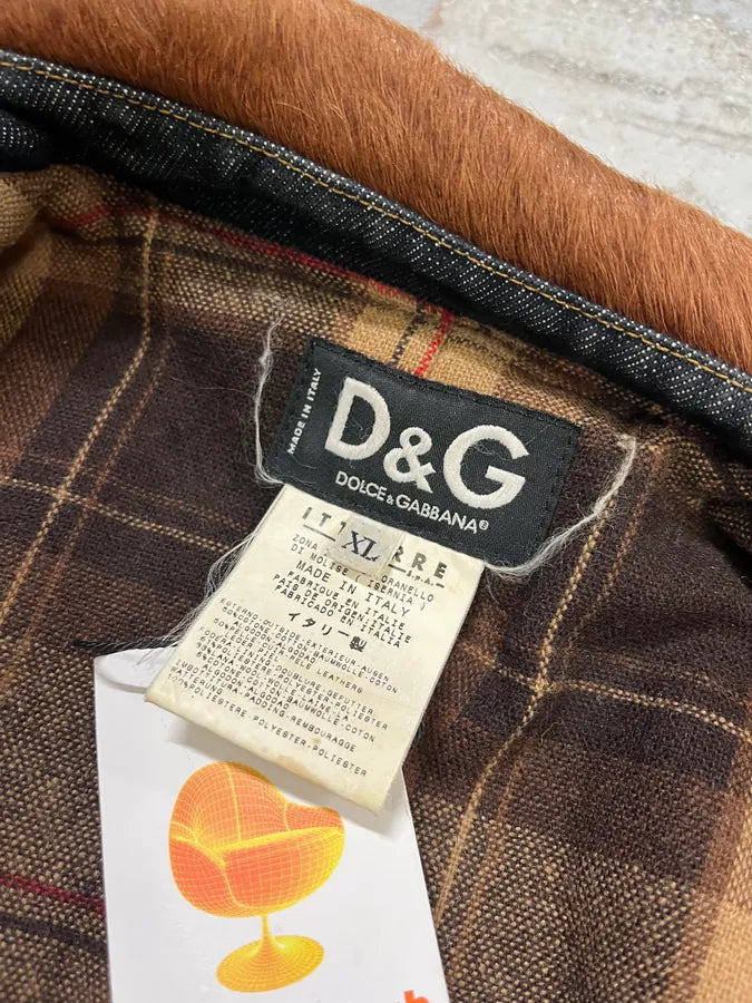 AW2005 Dolce & Gabbana Hybrid Blue Denim & Brown Pony Hair Jacket bgsiKMb 10