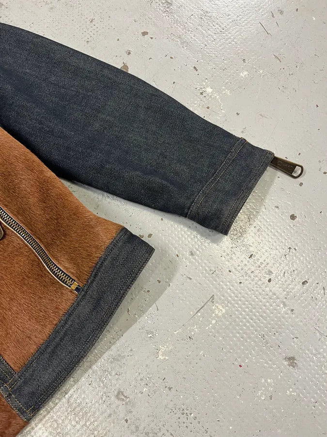 AW2005 Dolce & Gabbana Hybrid Blue Denim & Brown Pony Hair Jacket bgsiKMb 5