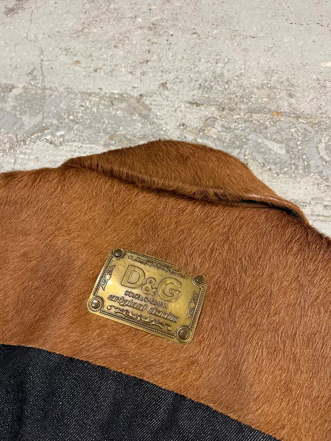 AW2005 Dolce & Gabbana Hybrid Blue Denim & Brown Pony Hair Jacket bgsiKMb 7