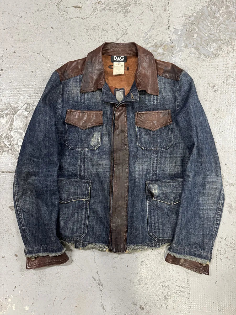AW2005 Dolce & Gabbana Hybrid Leather & Denim Jacket EXfwWQx 0