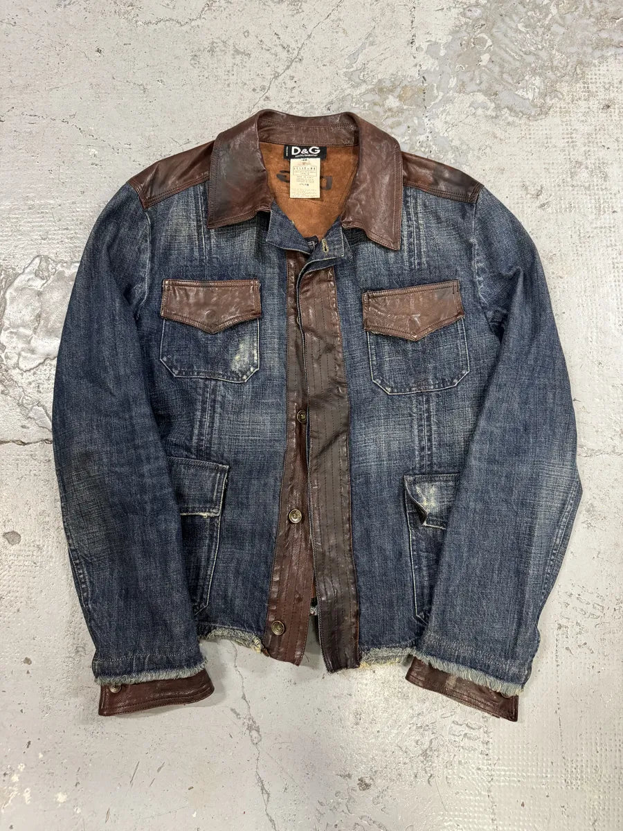 AW2005 Dolce & Gabbana Hybrid Leather & Denim Jacket EXfwWQx 4