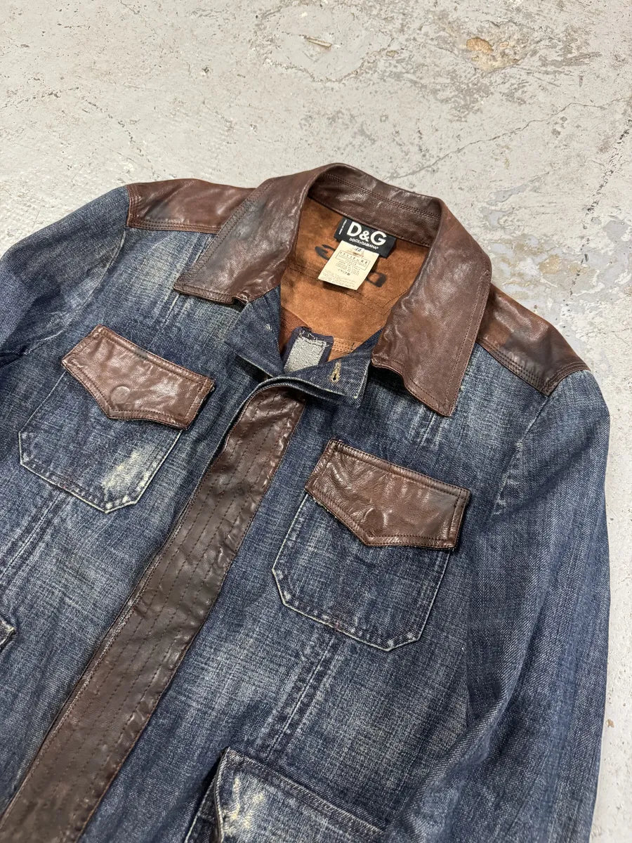 AW2005 Dolce & Gabbana Hybrid Leather & Denim Jacket EXfwWQx 7