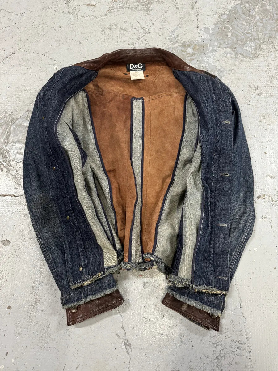 AW2005 Dolce & Gabbana Hybrid Leather & Denim Jacket EXfwWQx 8