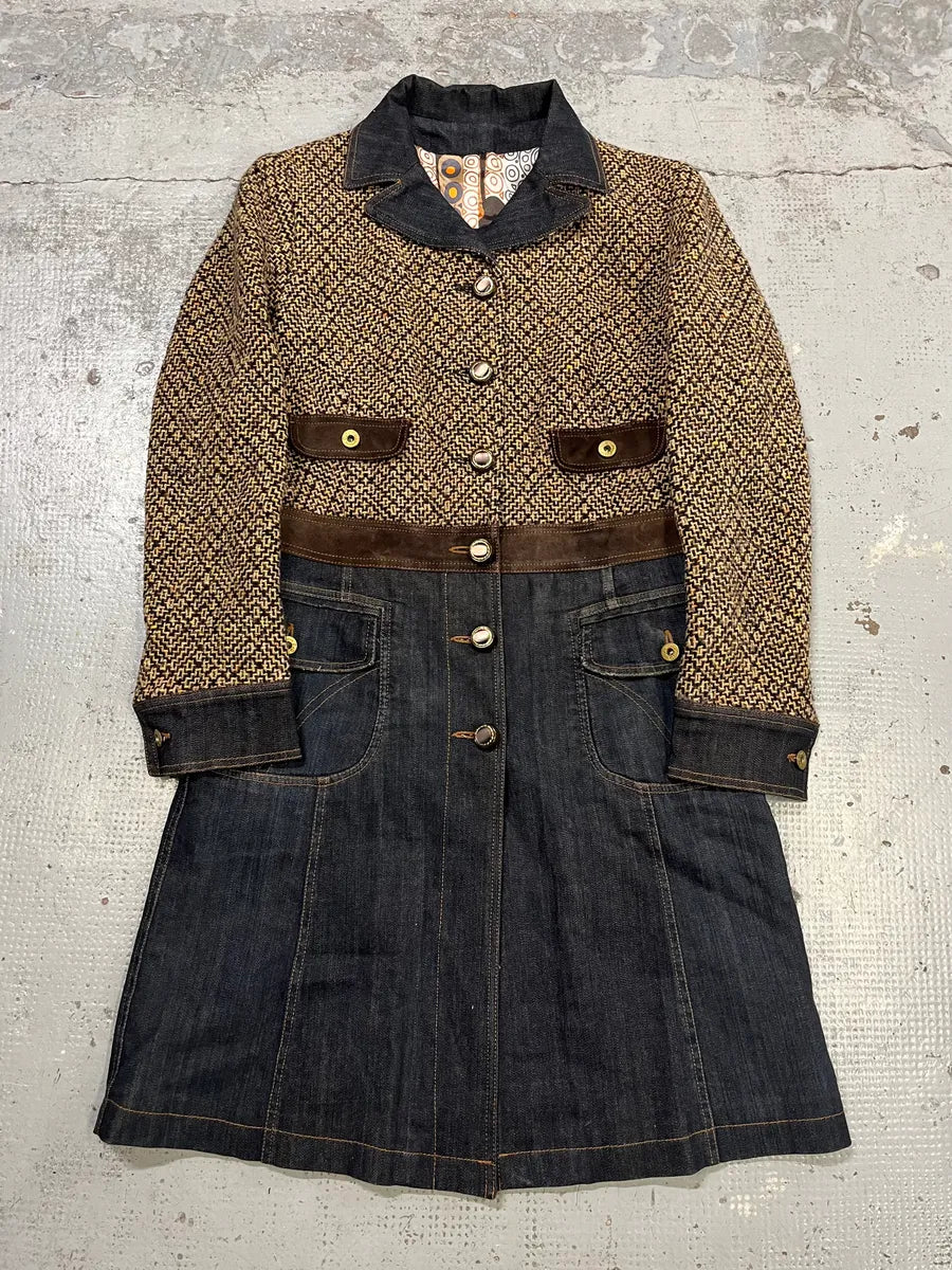 AW2005 Dolce & Gabbana Hybrid Wool & Denim Beige & Blue Long Coat OsieQLC 0