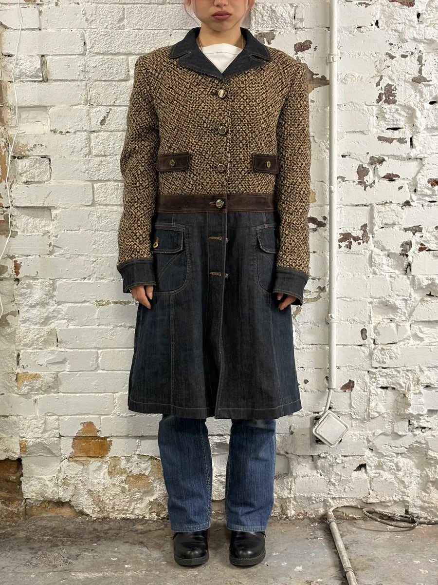 AW2005 Dolce & Gabbana Hybrid Wool & Denim Beige & Blue Long Coat OsieQLC 1