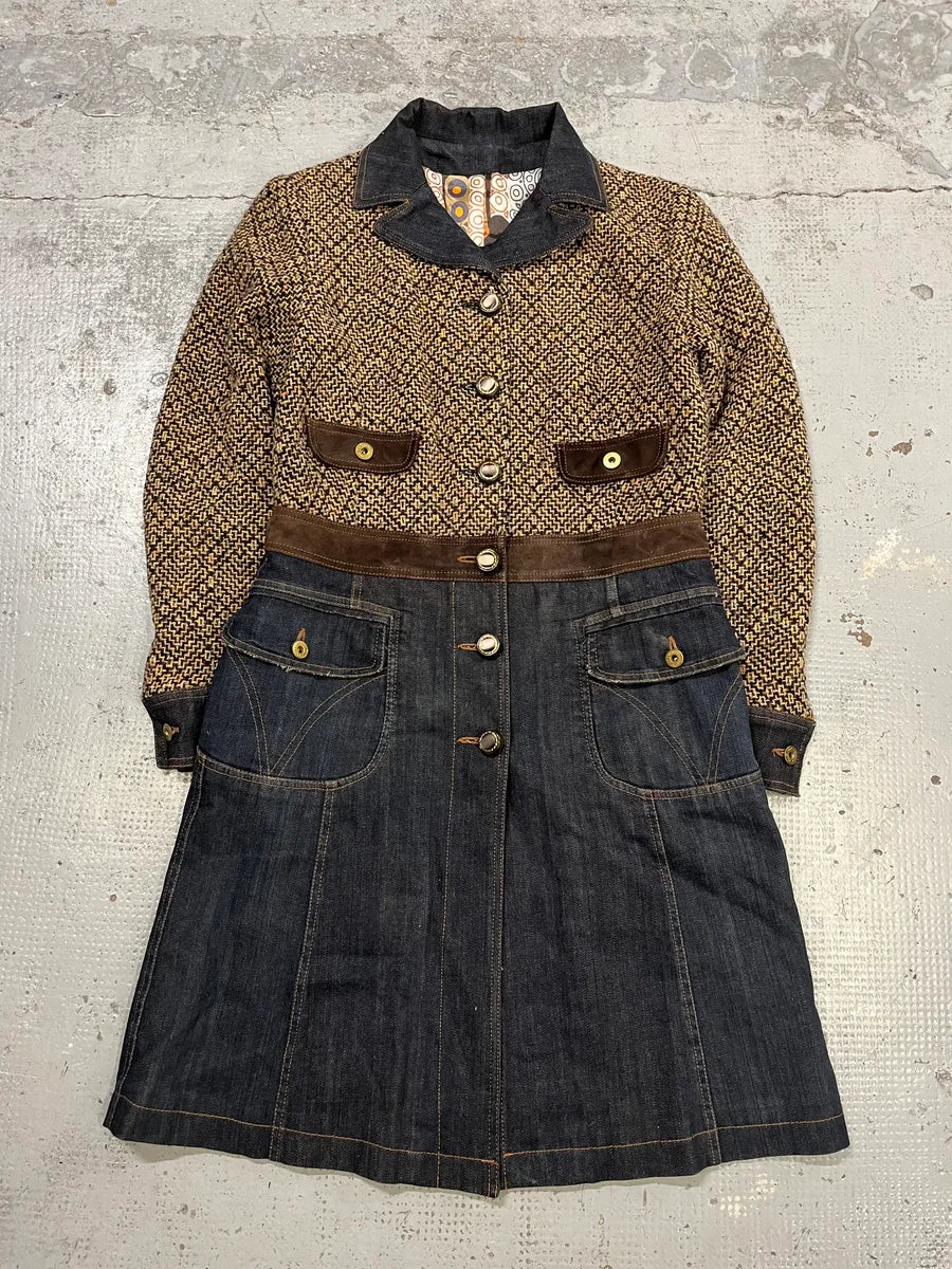 AW2005 Dolce & Gabbana Hybrid Wool & Denim Beige & Blue Long Coat OsieQLC 3