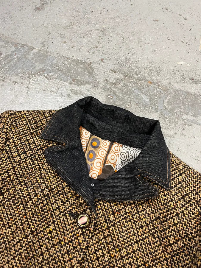 AW2005 Dolce & Gabbana Hybrid Wool & Denim Beige & Blue Long Coat OsieQLC 4
