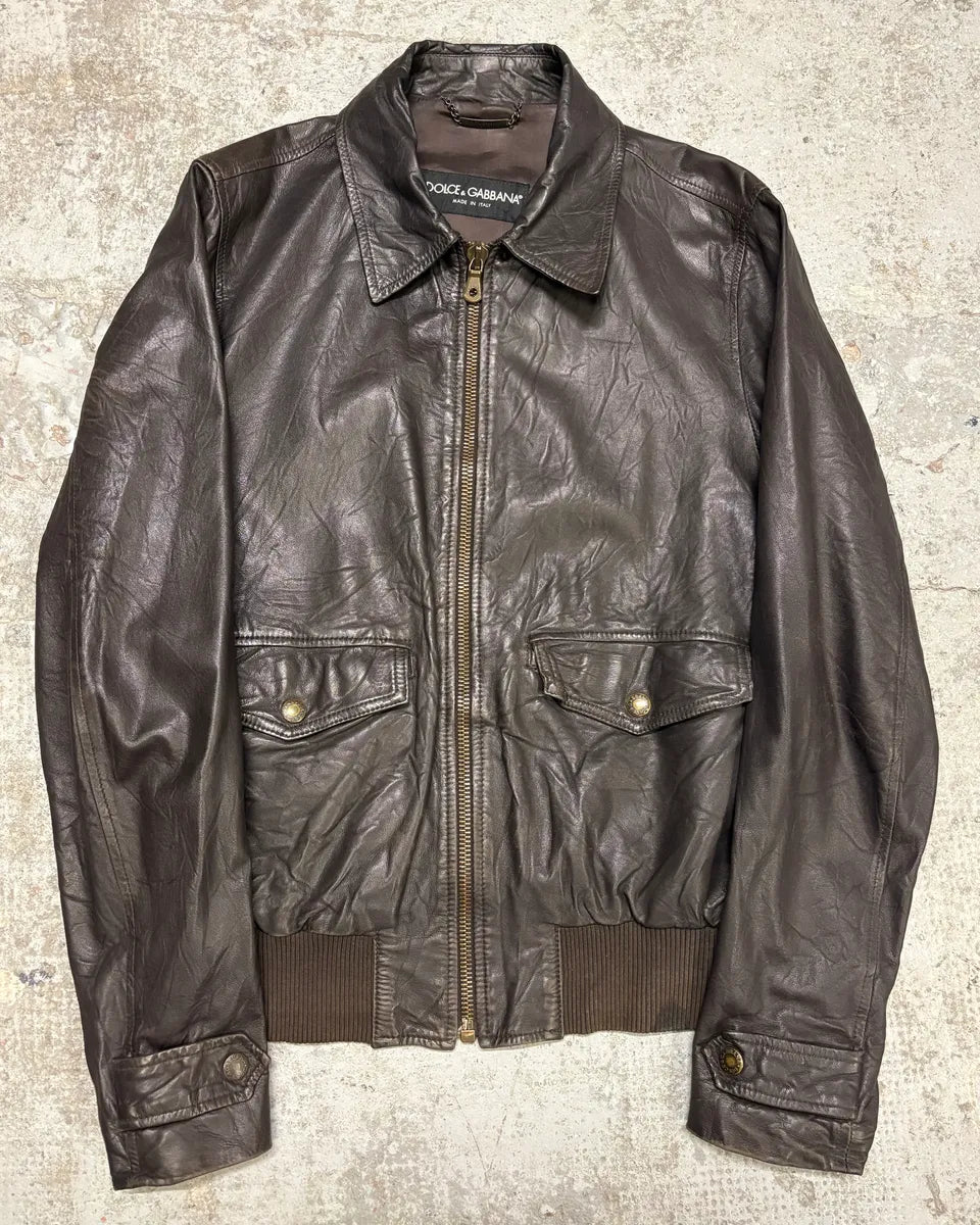 AW2005 Dolce & Gabbana Obscure Premium Lamb Leather Jacket VhhZyjP 0