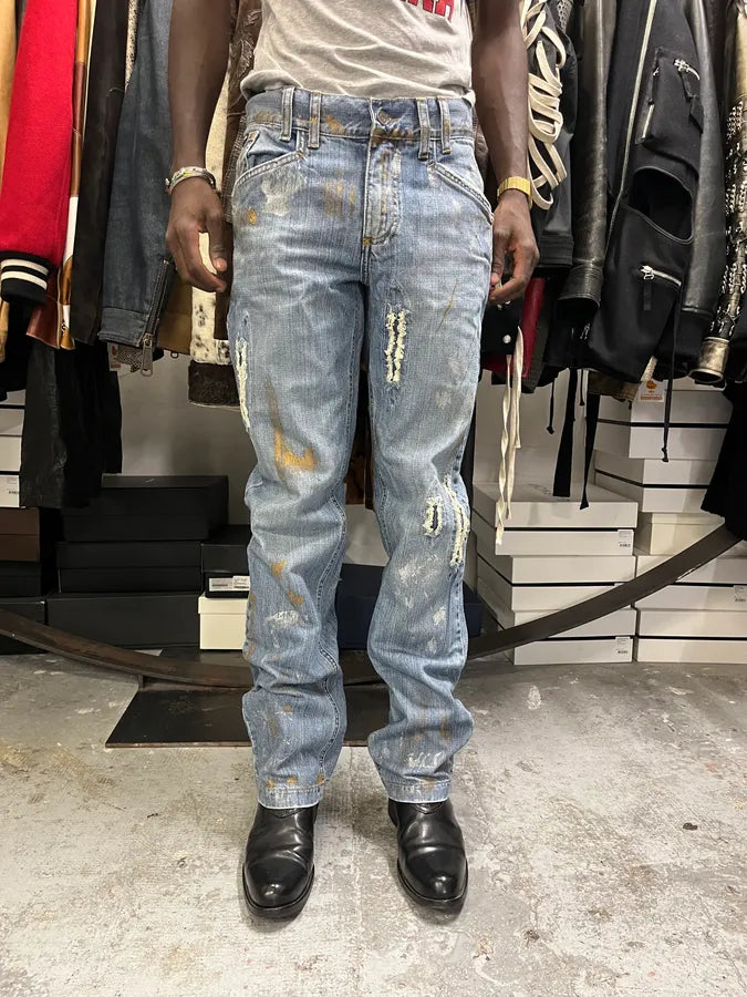 AW2005 Dolce & Gabbana Painted Blue Denim Jeans AJiIYpT 1