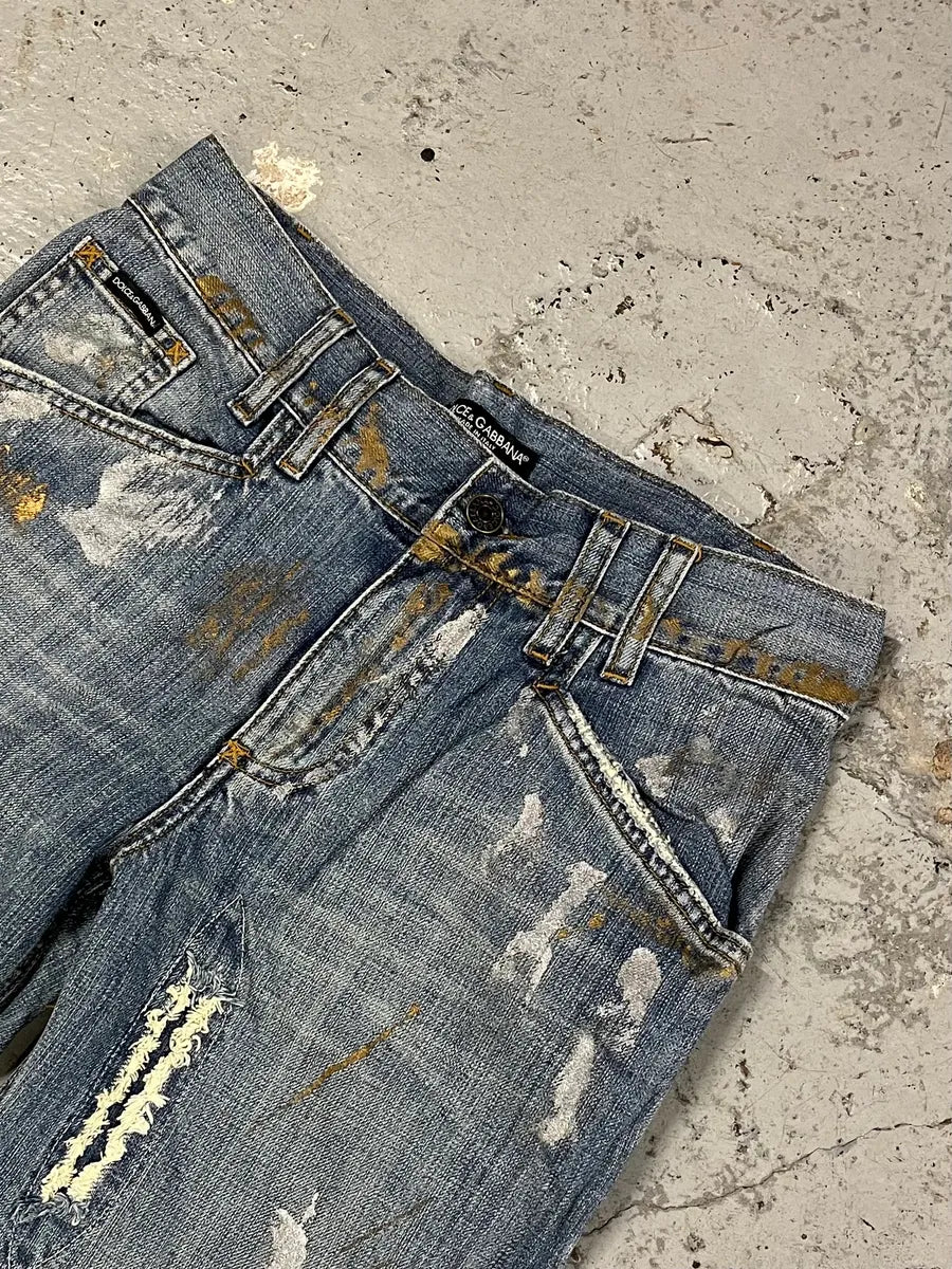 AW2005 Dolce & Gabbana Painted Blue Denim Jeans AJiIYpT 6