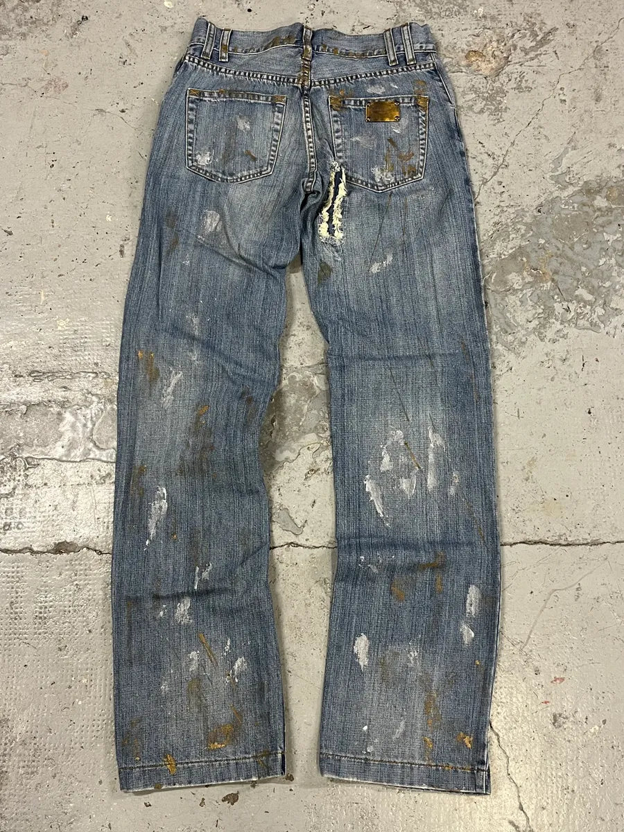 AW2005 Dolce & Gabbana Painted Blue Denim Jeans AJiIYpT 7