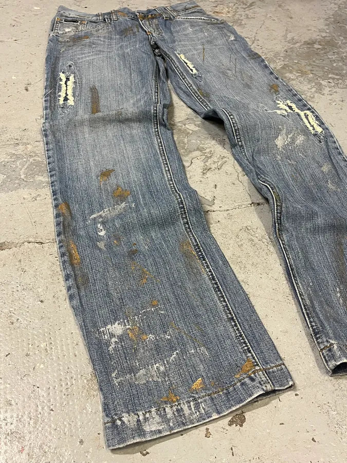 AW2005 Dolce & Gabbana Painted Blue Denim Jeans AJiIYpT 5