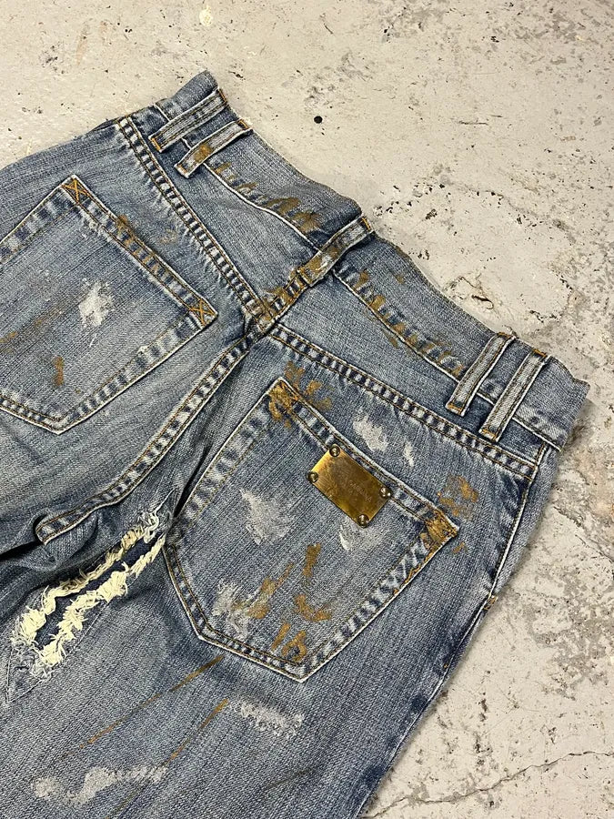 AW2005 Dolce & Gabbana Painted Blue Denim Jeans AJiIYpT 9