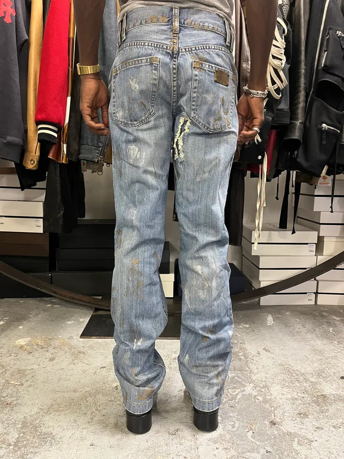 AW2005 Dolce & Gabbana Painted Blue Denim Jeans AJiIYpT 3