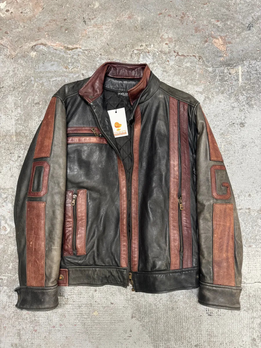 AW2005 Dolce & Gabbana Pro Biker Leather Jacket (S) SJRIyKB 9