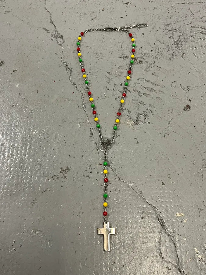AW2005 Dolce & Gabbana Rasta Rosary Cross Necklace SZQGPto 0