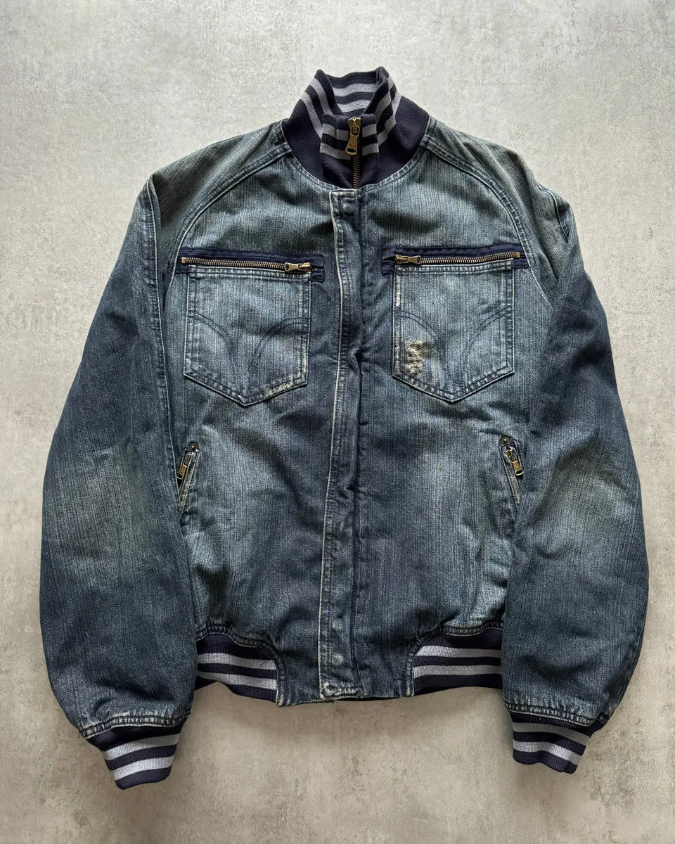AW2005 Dolce & Gabbana Rock Blue Distressed Denim Jacket CXZwPFF 0