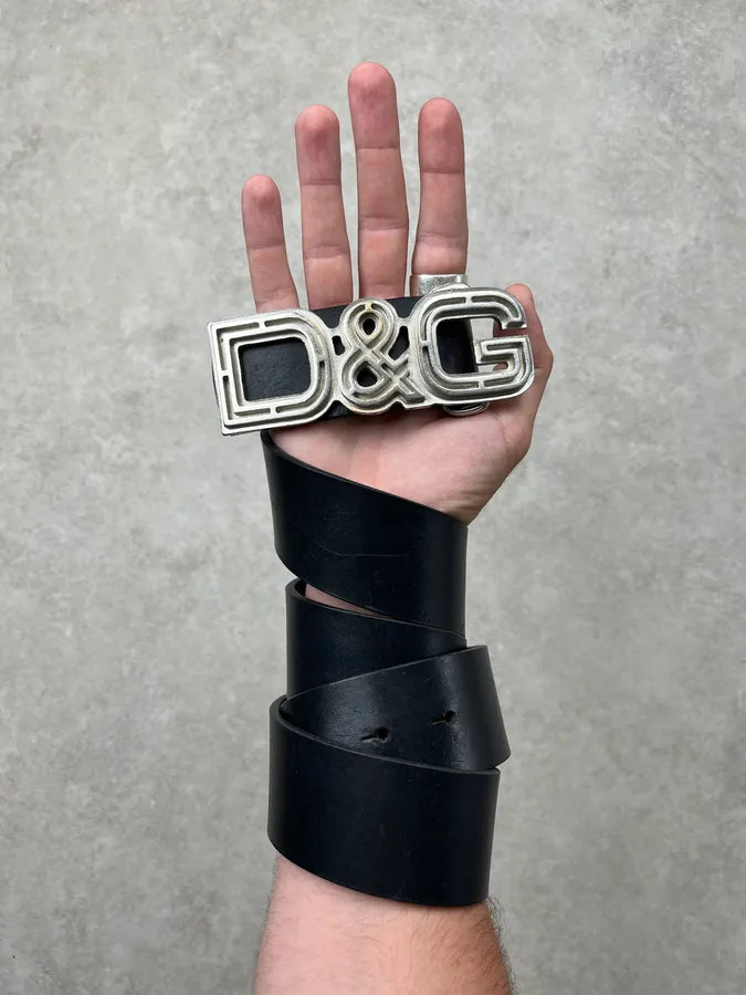 AW2005 Dolce & Gabbana Silver Logo Buckle Black Leather Belt zcDvQeV 0