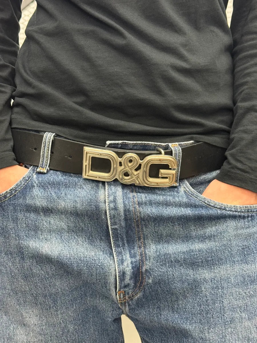 AW2005 Dolce & Gabbana Silver Logo Buckle Black Leather Belt zcDvQeV 1