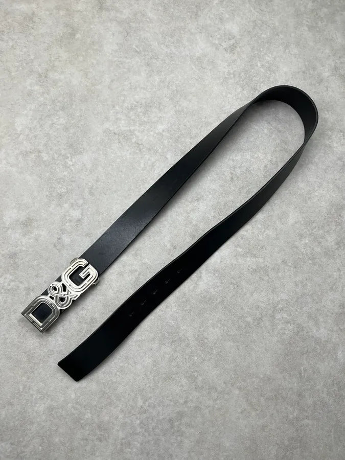 AW2005 Dolce & Gabbana Silver Logo Buckle Black Leather Belt zcDvQeV 2