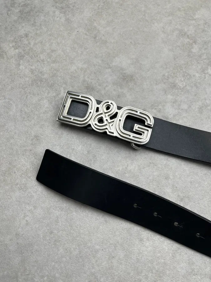 AW2005 Dolce & Gabbana Silver Logo Buckle Black Leather Belt zcDvQeV 3