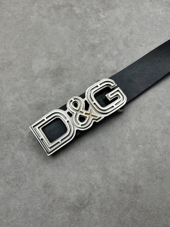 AW2005 Dolce & Gabbana Silver Logo Buckle Black Leather Belt zcDvQeV 4