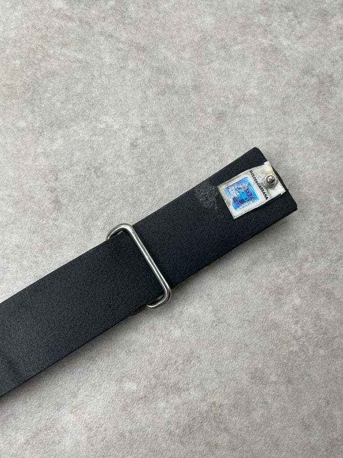 AW2005 Dolce & Gabbana Silver Logo Buckle Black Leather Belt zcDvQeV 6