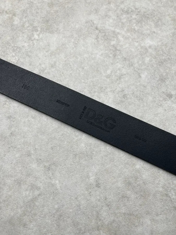 AW2005 Dolce & Gabbana Silver Logo Buckle Black Leather Belt zcDvQeV 7
