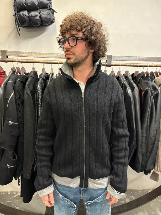 AW2005 Dolce & Gabbana Black Wool Layered Zip Sweater IroNuwq 1