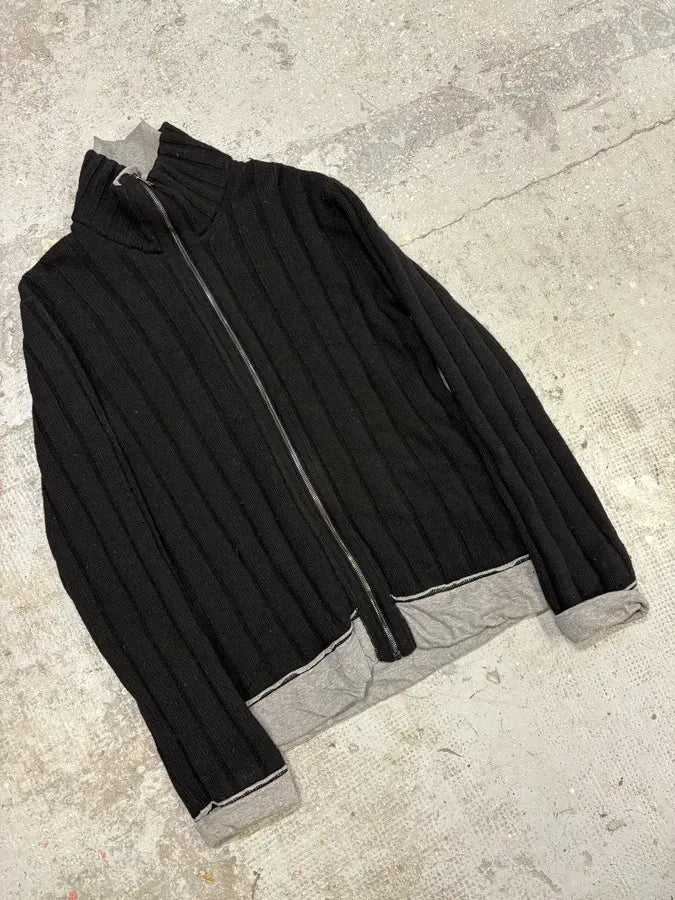 AW2005 Dolce & Gabbana Black Wool Layered Zip Sweater IroNuwq 3