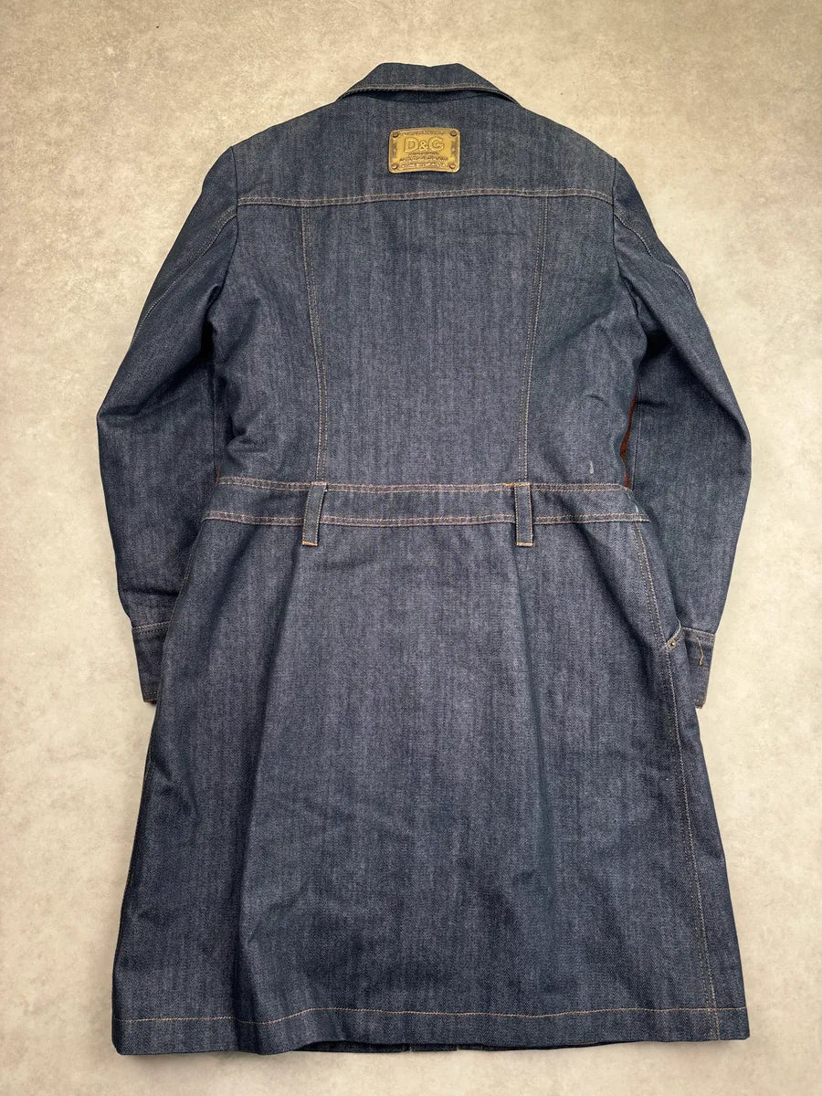 AW2005 Dolce & Gabbana Dark Indigo Denim Pony Hair Camel Long Coat petCfIoW 4