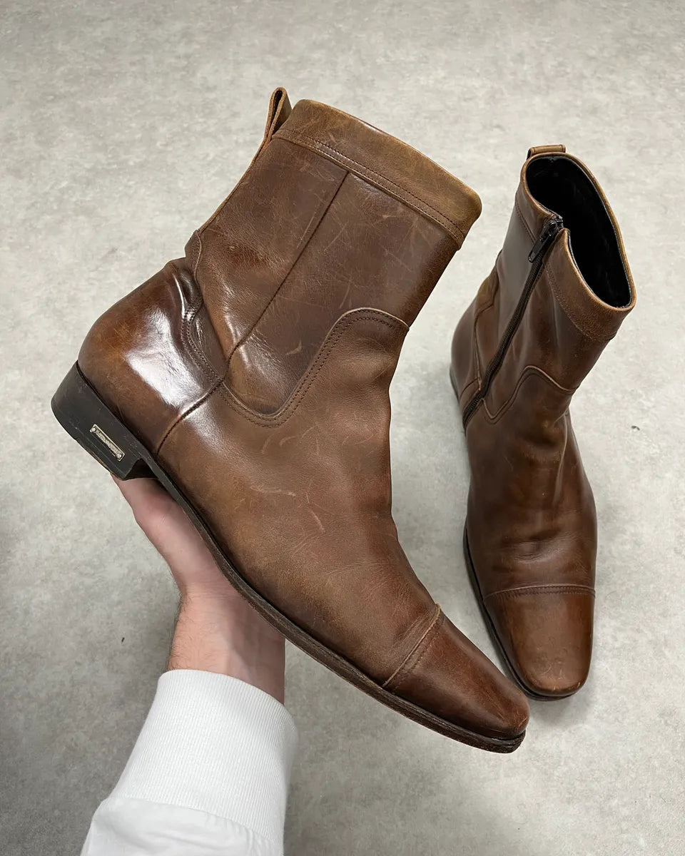 AW2005 Dsquared2 Brown Leather Avant-Garde Boots LWdJOGL 0
