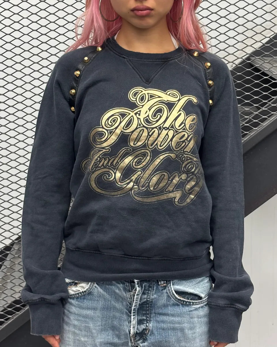 AW2005 Dsquared2 Gold Power Of Glory Studded Black Sweater exTzZss 1