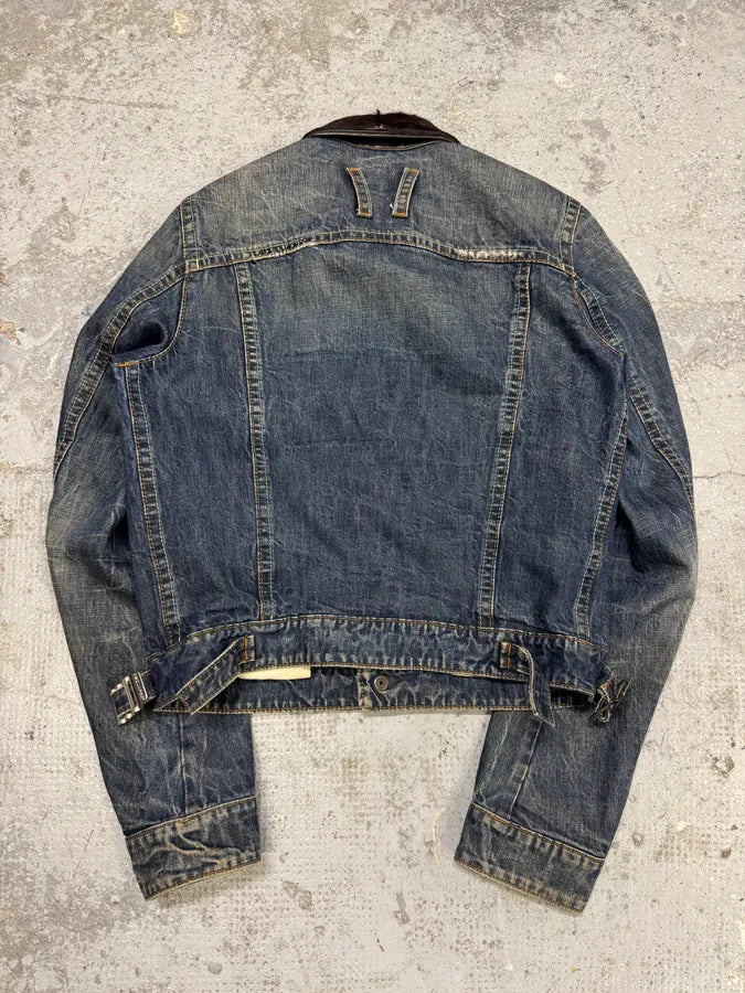 AW2005 Dsquared2 Pony Collar Distressed Denim Jacket PoLrGnx 5