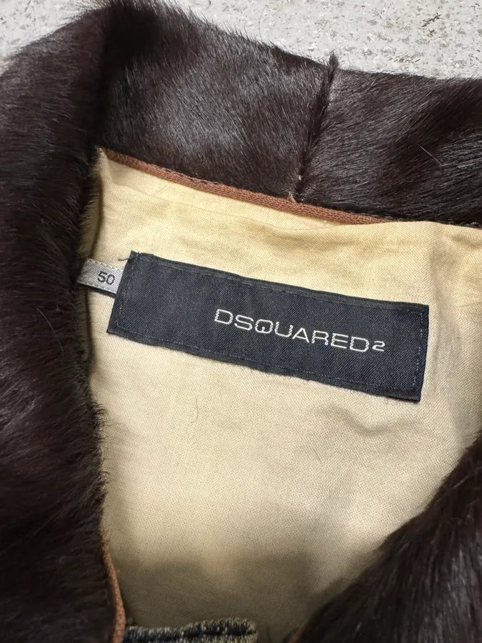 AW2005 Dsquared2 Pony Collar Distressed Denim Jacket PoLrGnx 6