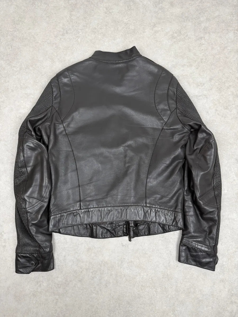 AW2005 Emporio Armani Biker Black Lines Leather Jacket qNTGVds 3