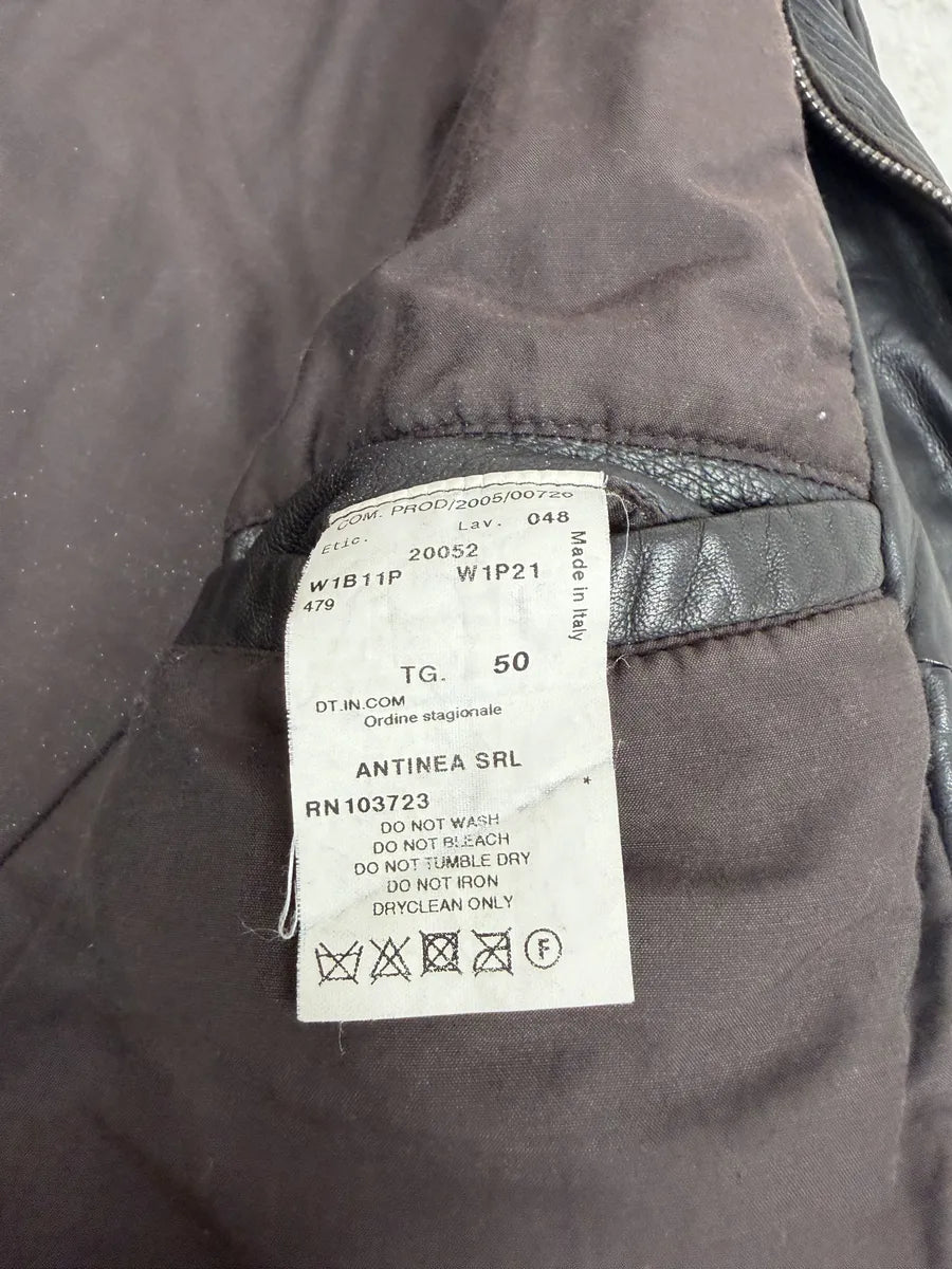 AW2005 Emporio Armani Biker Black Lines Leather Jacket qNTGVds 6