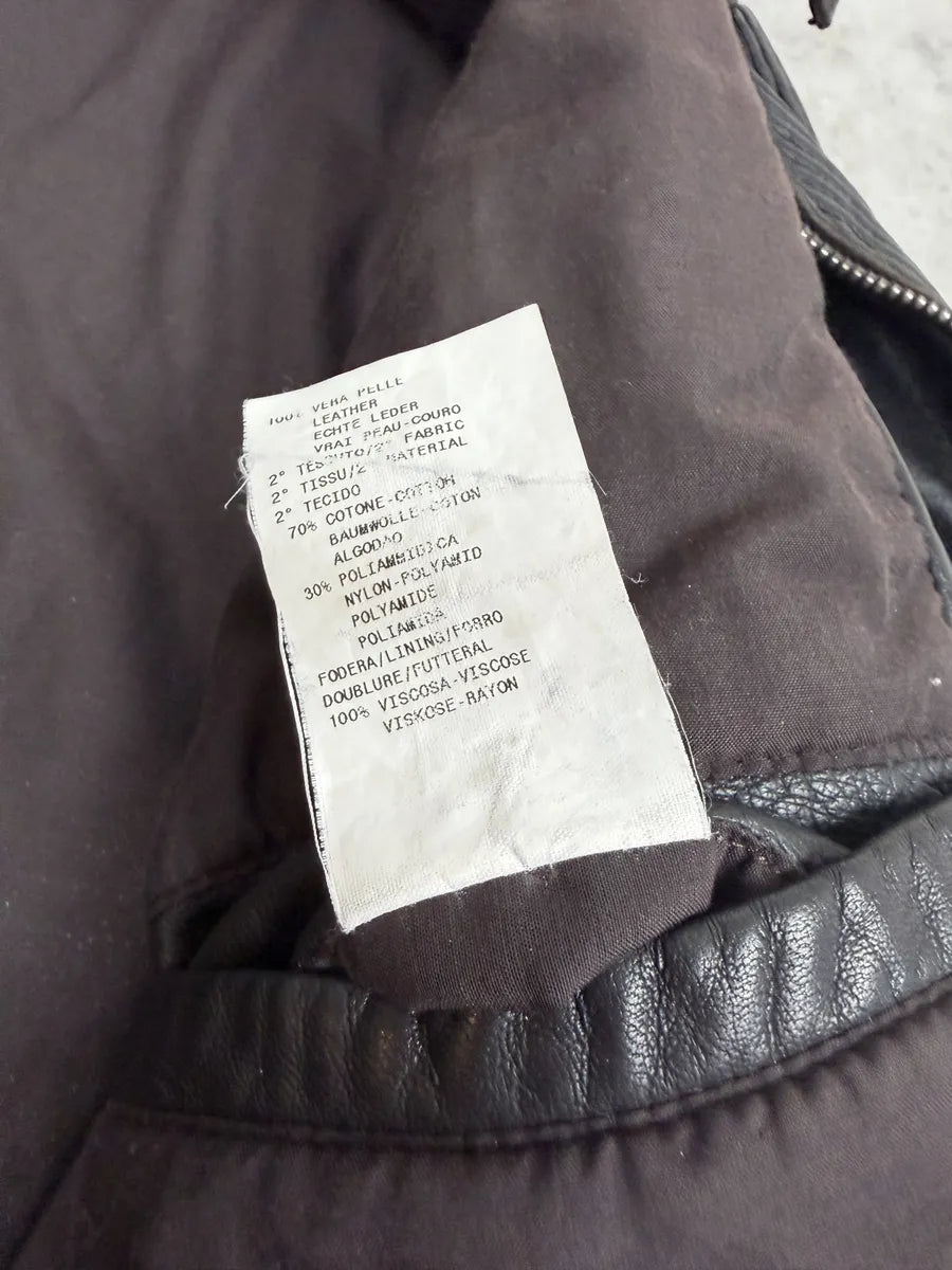AW2005 Emporio Armani Biker Black Lines Leather Jacket qNTGVds 9
