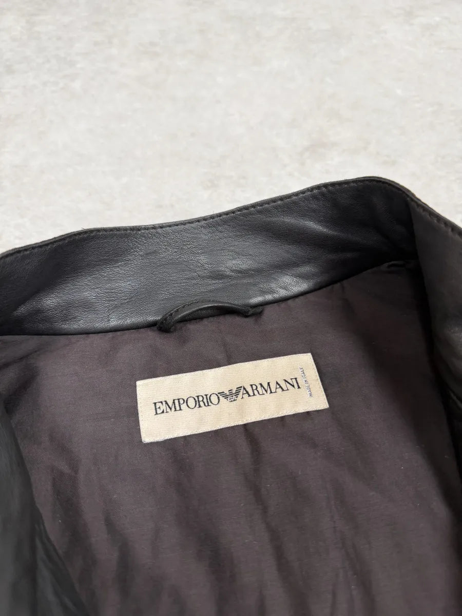 AW2005 Emporio Armani Biker Black Lines Leather Jacket qNTGVds 8