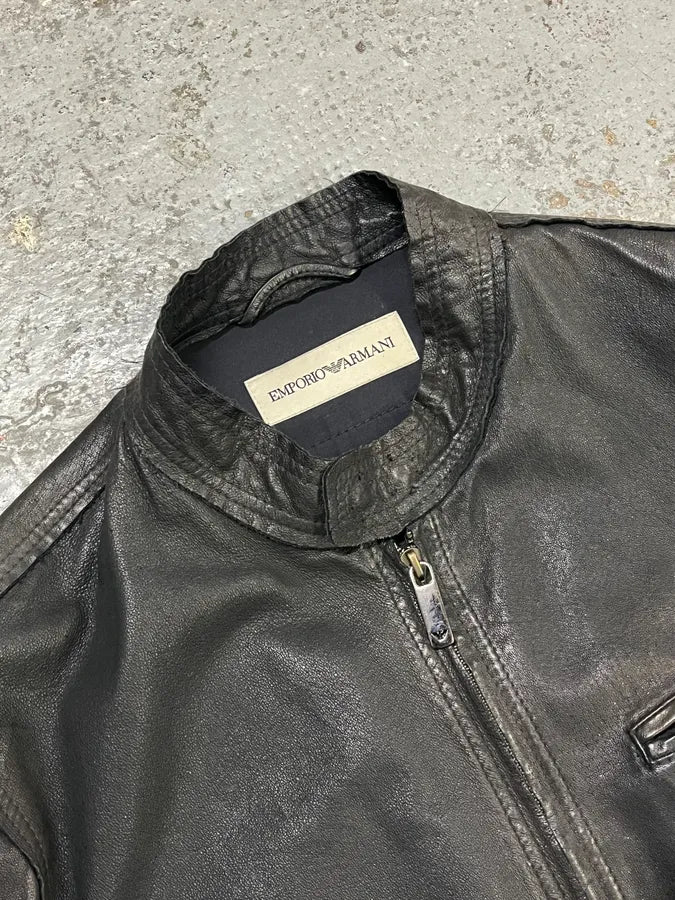 AW2005 Emporio Armani Black Leather Eagle Jacket hzlVQyS 5